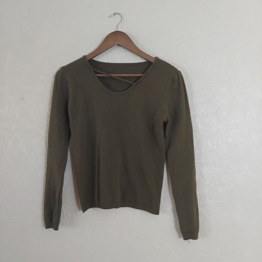 Women's Dark Green Sweater With Cutout Neck Detail (Estimated) Sz Small